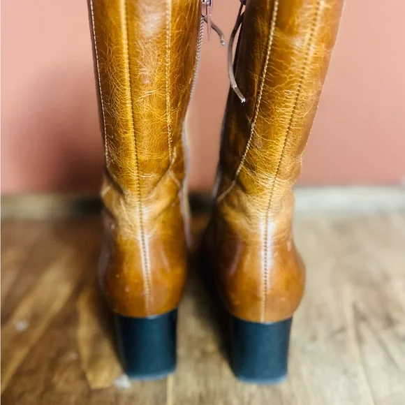 Naturalizer Tan Leather Lace-Up Heeled Boots - Picture 3 of 5